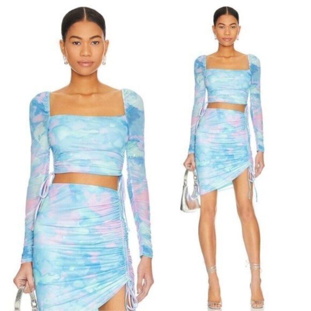 MAJORELLE Dorothea Crop Top Skirt Set - Blue Watercolor